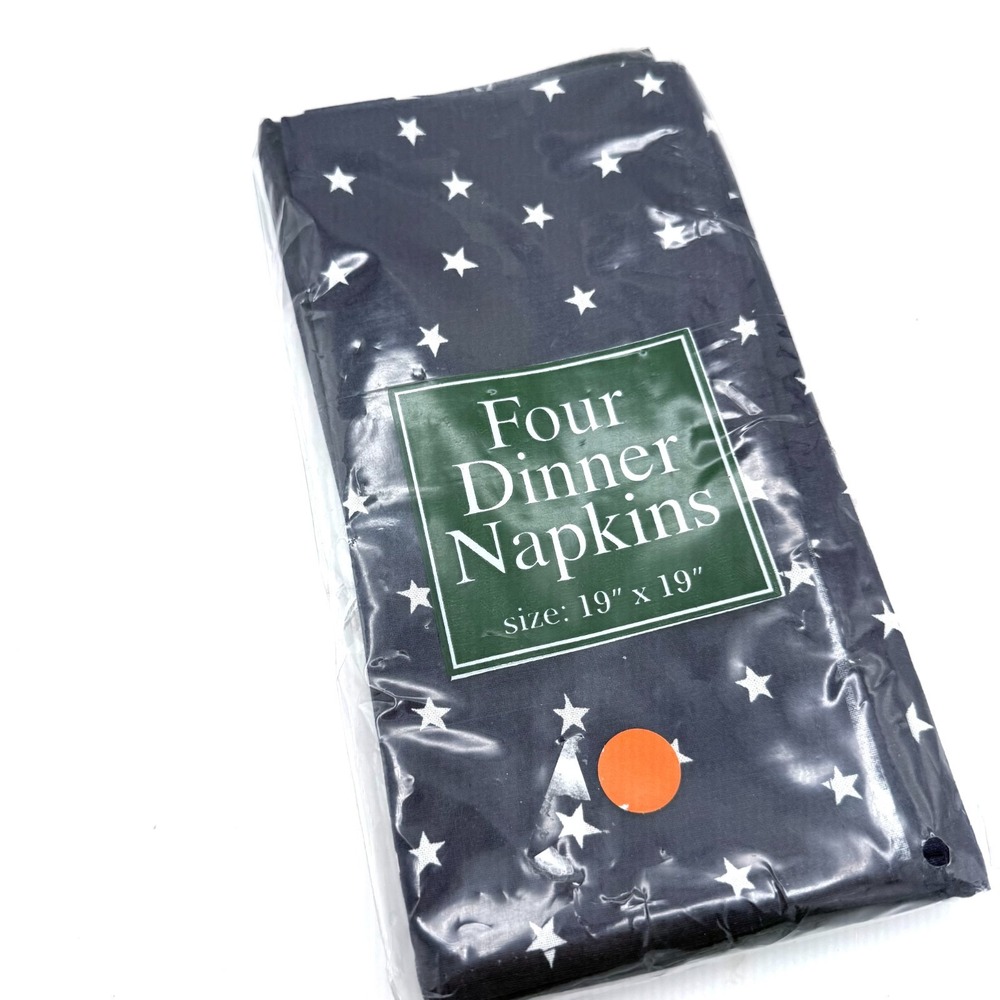 Bardwil Linens Americana Navy Star‎ Dinner Napkins Set of 4 Cotton 19" x 19" New